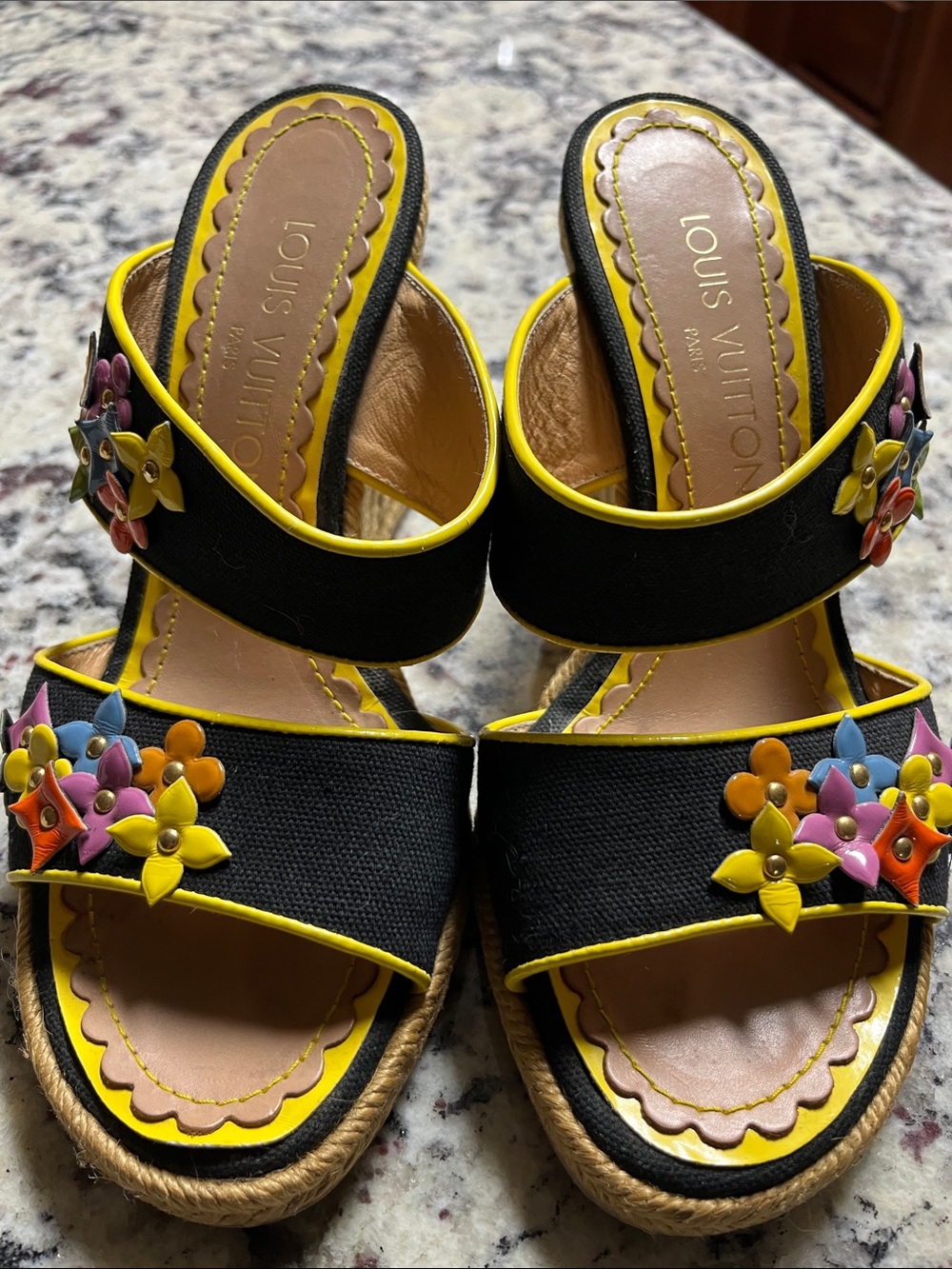 Louis Vuitton Denim Wedge Sandals Sz 36